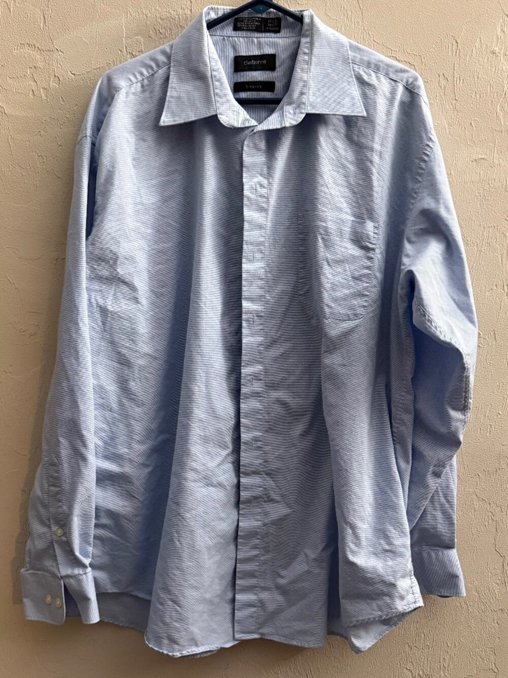Claiborne T-Weave Men's XL 17.5 36-37 Light Blue Long Sleeve Button-Up Shirt